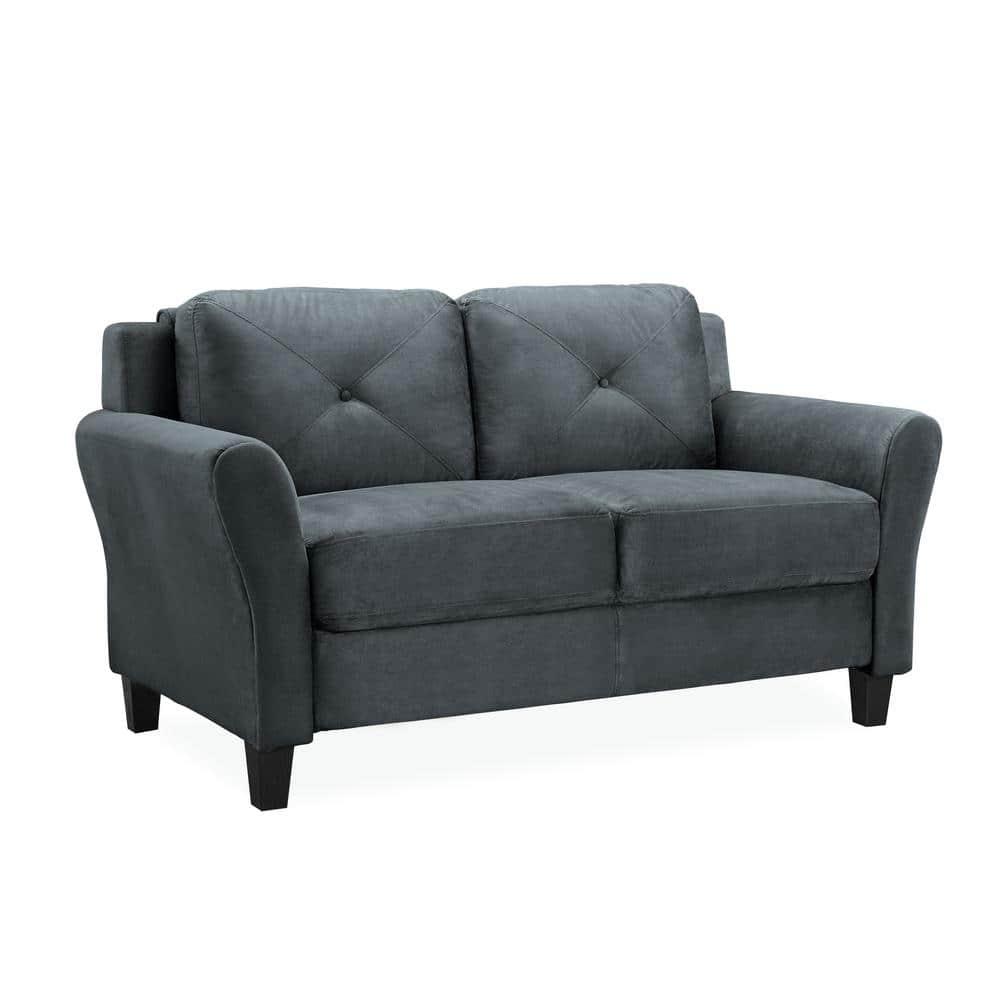 Harvard 58" Dark Gray Microfiber Loveseat with Flared Arms