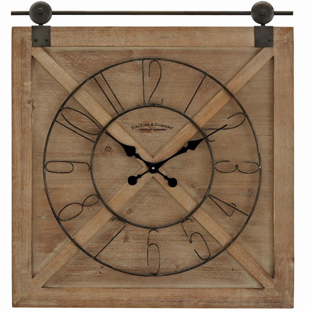 FirsTime & Co. Brown Farmstead Barn Door Wall Clock, Farmhouse, Analog, 27 x 2 x 29 in