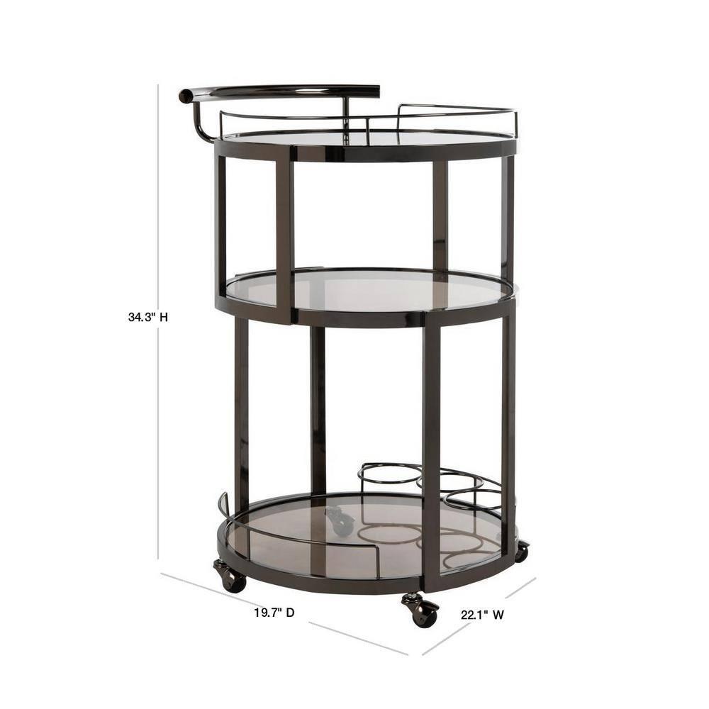 Rio 3 Tier Round Bar Cart - BCT8002B - Black Nickel/Tea - Safavieh