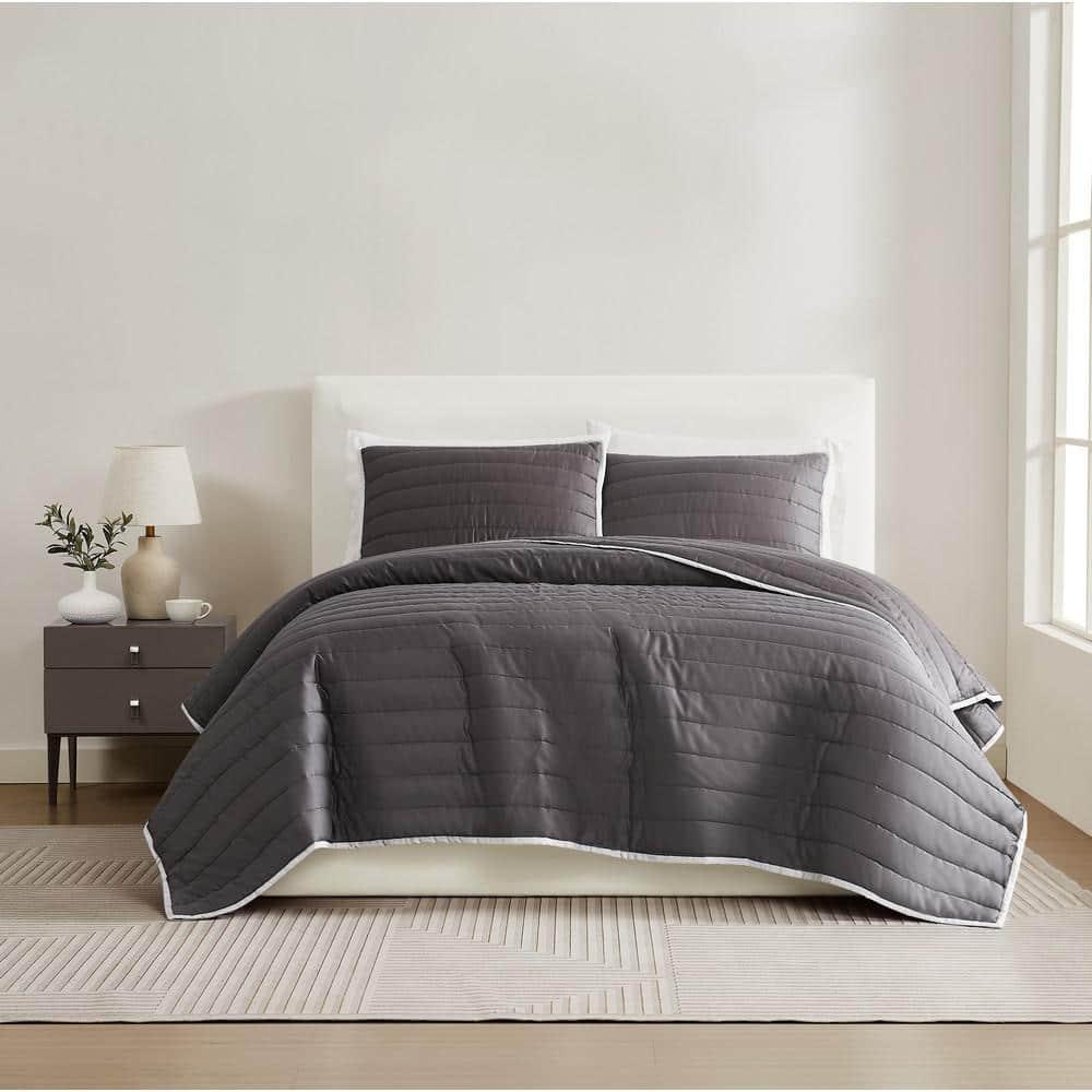 Christian Siriano 2pc Twin/Twin Extra Long Cotton Sateen Quilt Set Dark Gray