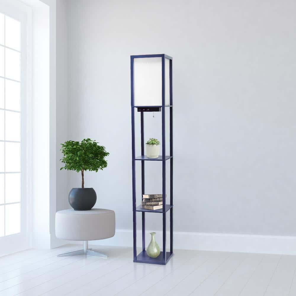 Creekwood Home Classix 62.5" 3-Tier Storage Floor Lamp with Charging Ports and Outlet Navy Blue