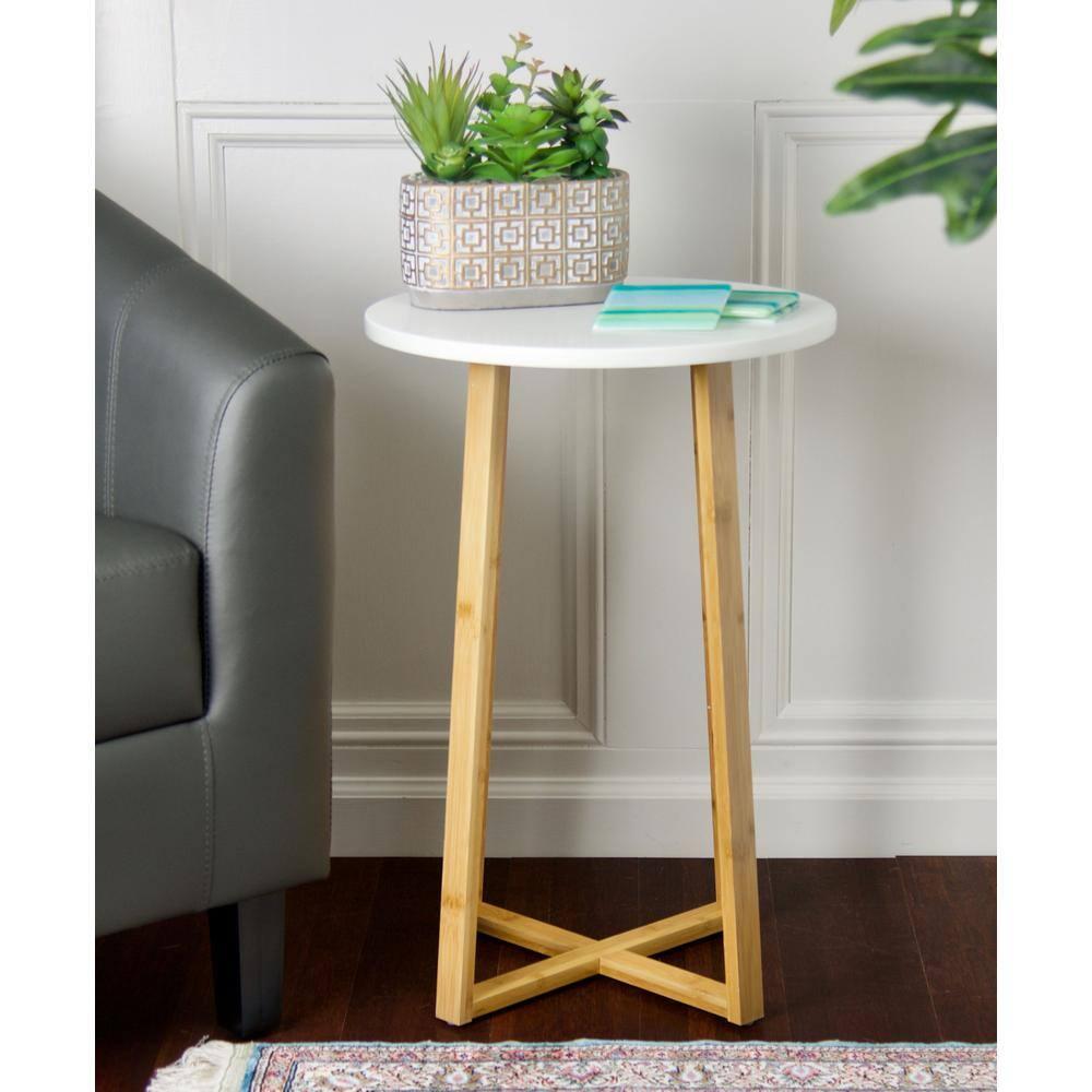 Eccostyle Solid Bamboo Frame Round Plant Table - White