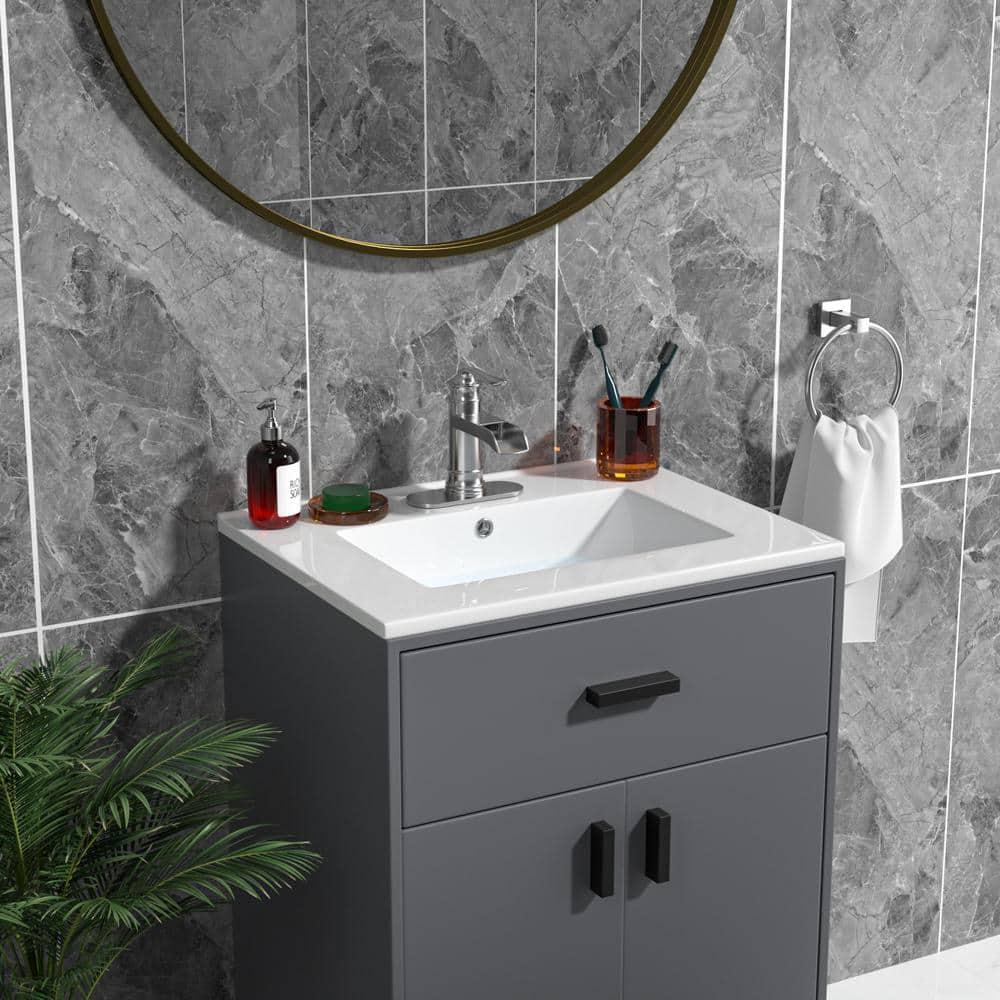 Sarlai 24 Inch Bathroom Vanity Sink Tops - White Drop In Bathroom Sink Ceramic Topmount Rectangular Vanity Top with Overflow