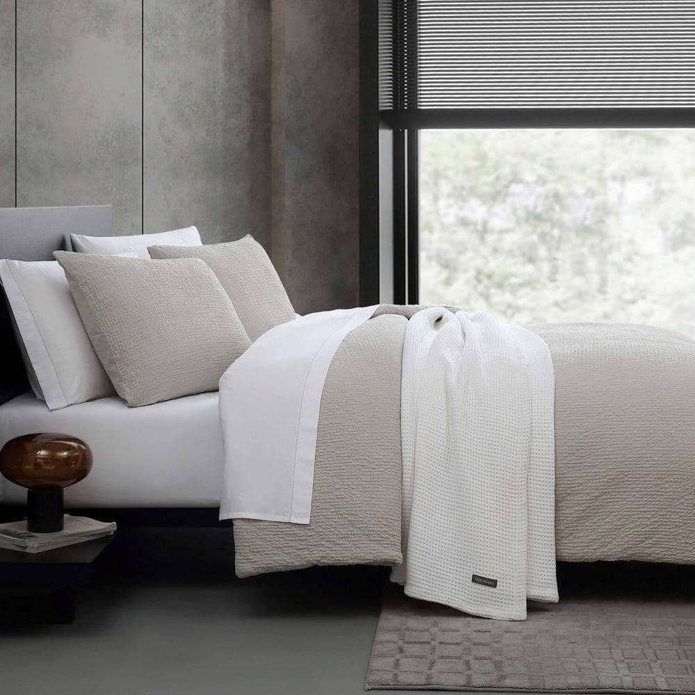Vera Wang Puckered Texture Cotton Grey Duvet Cover Set | Wayfair