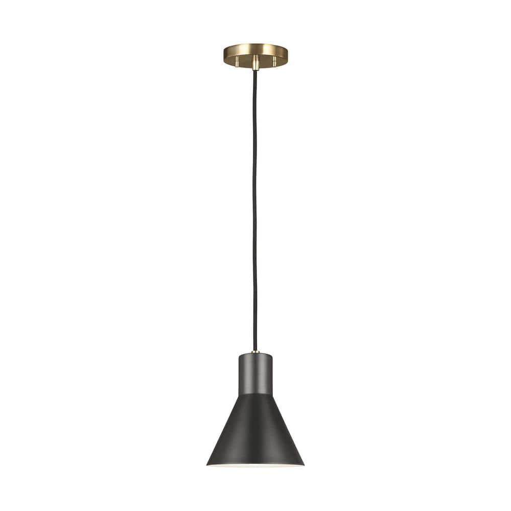 Towner 1-Light Black Shade with Satin Brass Accents Pendant