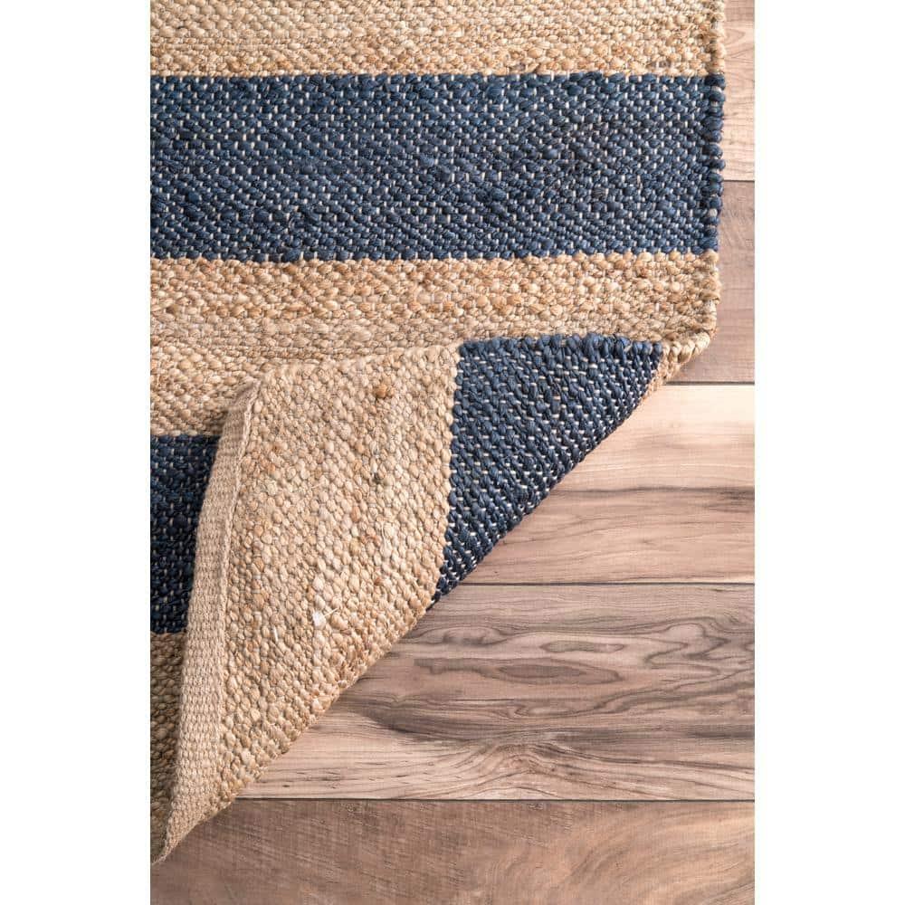 nuLOOM Alisia Flatweave Striped Jute Area Rug, Runner 2' 6" x 6', Denim