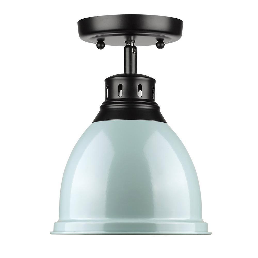 Golden Lighting Duncan 1-Light Flush Mount in Matte Black with Seafoam