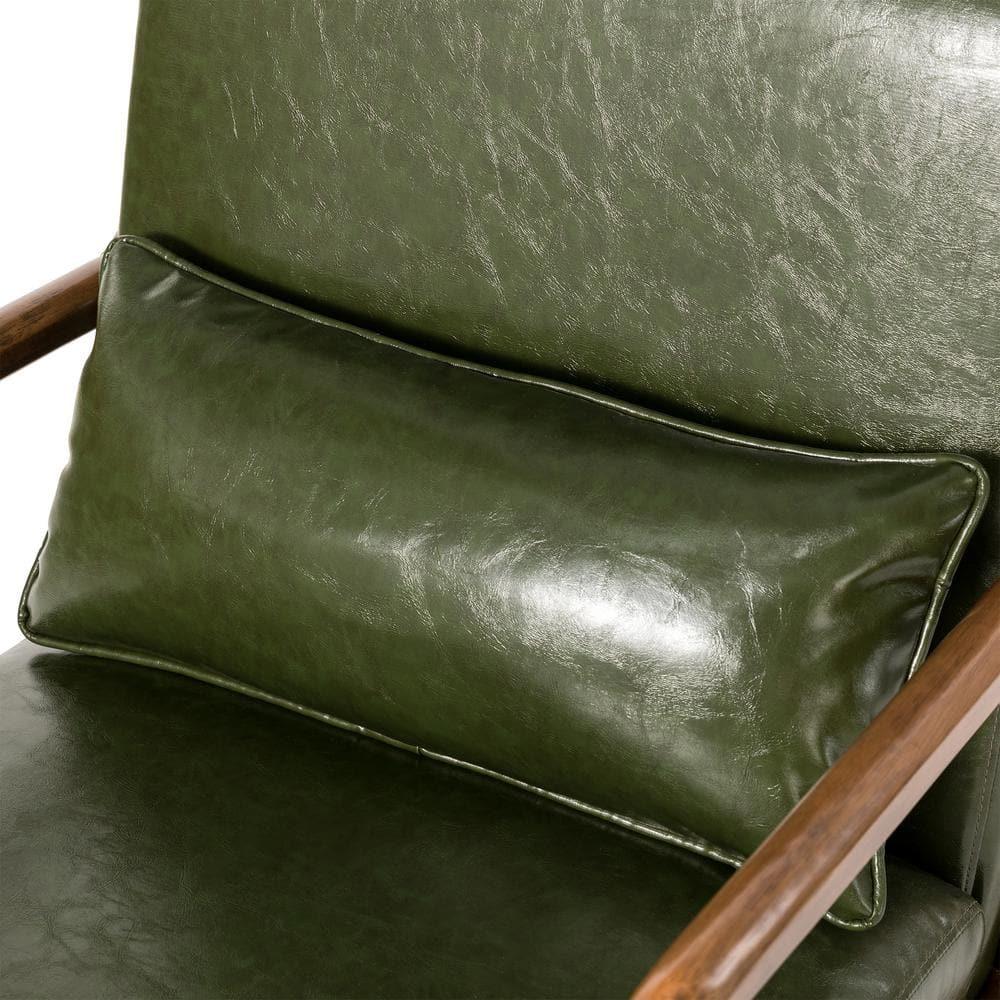 Glitzhome 2 Set Mid Century Hunter Green Accent Armchair, Single Reading Armchair PU Leather Lounge Chair with Walnut Ruberwood Frame