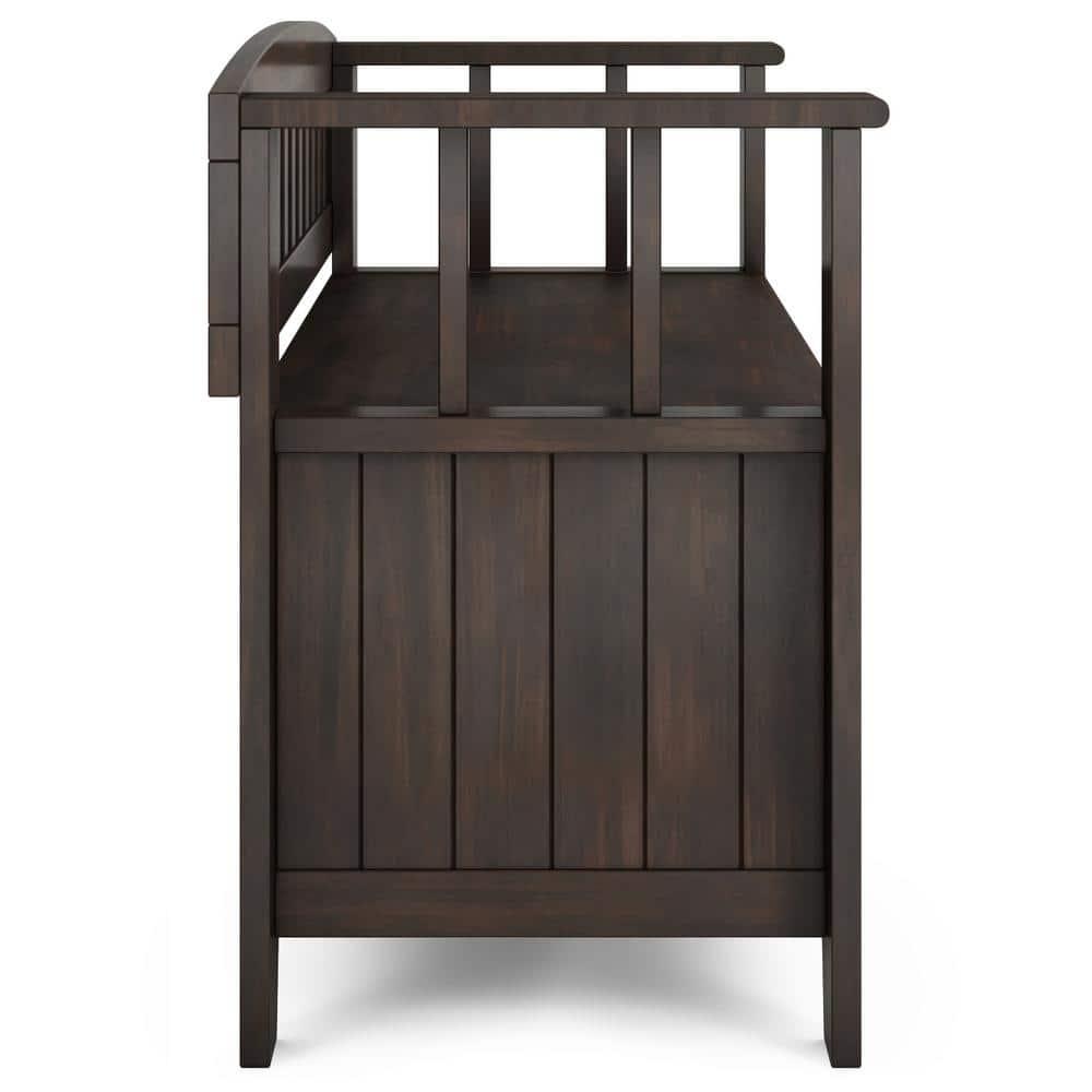 Simpli Home Acadian SOLID WOOD 36 inch Wide Transitional Small Entryway Storage Bench in Brunette Brown