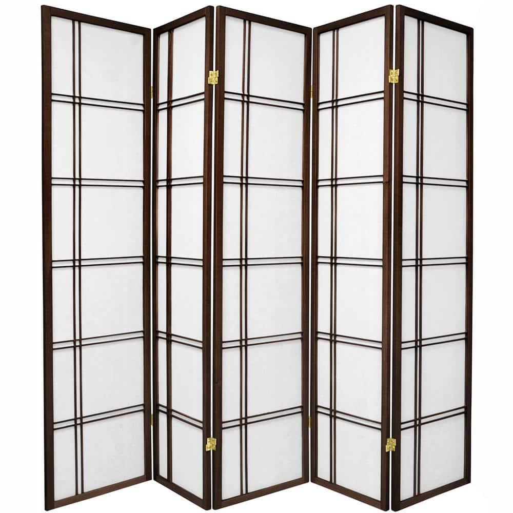 6 ft. Tall Double Cross Shoji Screen - Walnut (5 Panels)