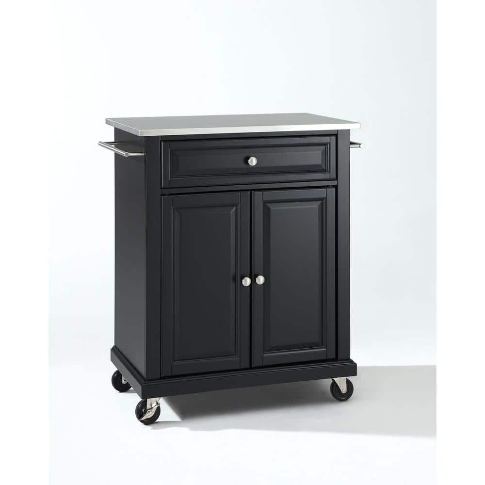 Portable Stainless Steel Top Kitchen Island Wood/Black - Crosley: With Storage, Adjustable Shelves & Casters