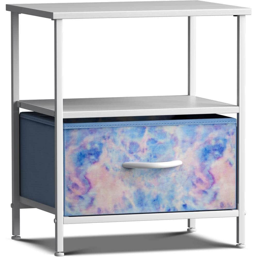 Sorbus 1 Drawer and Shelves Nightstand with Steel Frame, Wood Top & Fabric Bins in Tie Dye & Reviews | Wayfair