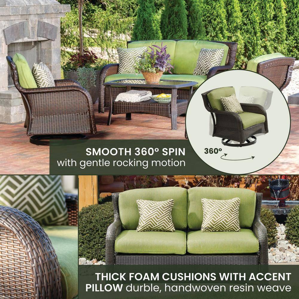 Hanover Strathmere 4-Piece Wicker and Steel Outdoor Conversation Set, Cilantro Green