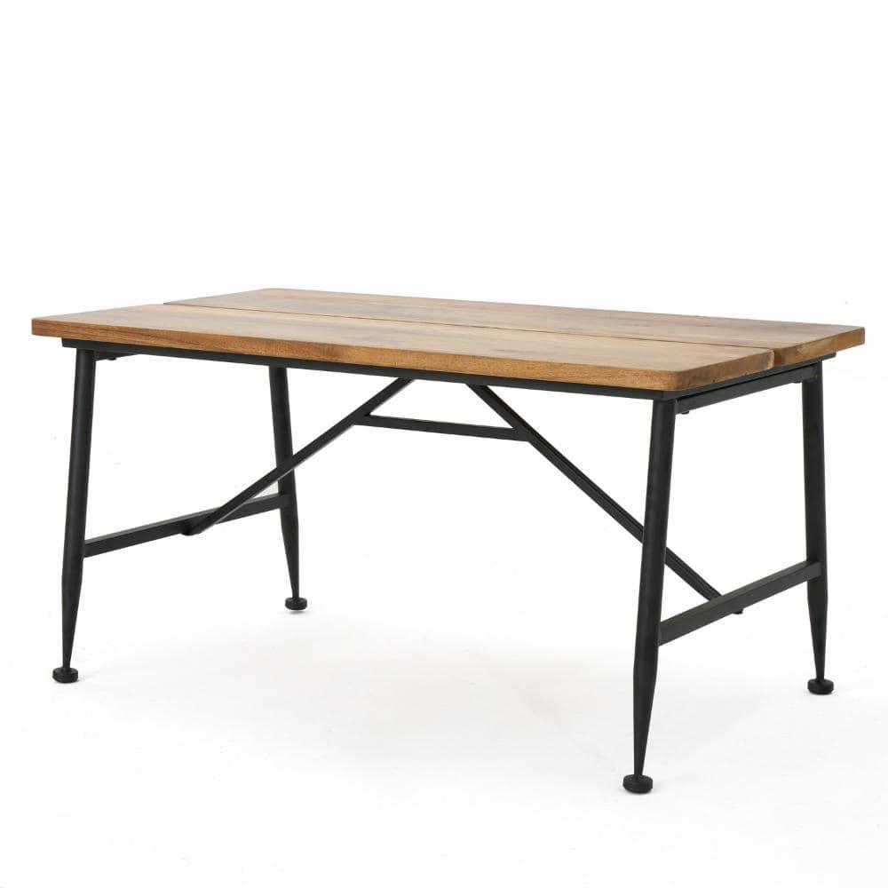 Benjara Cala Outdoor Coffee Table, 36 Inch Brown Acacia Wood, Black Metal