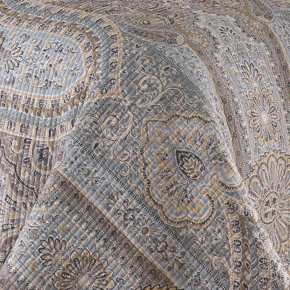 Casablanca Grey Global Quilt Set - Full/Queen Quilt and Two Standard Pillow Shams Grey, Blue, Brown - Levtex Home
