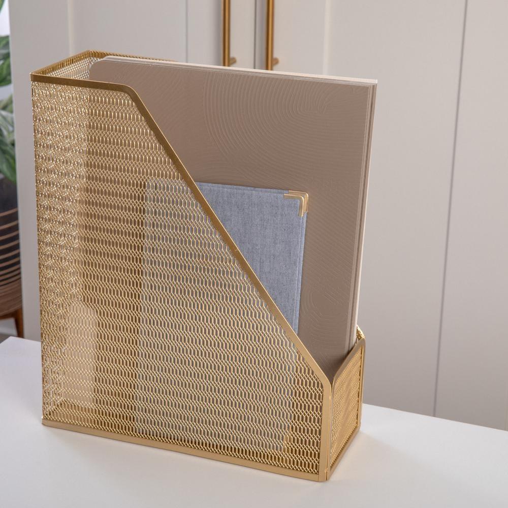 Martha Stewart Mesh Metal Single Slot Magazine File Holder Gold