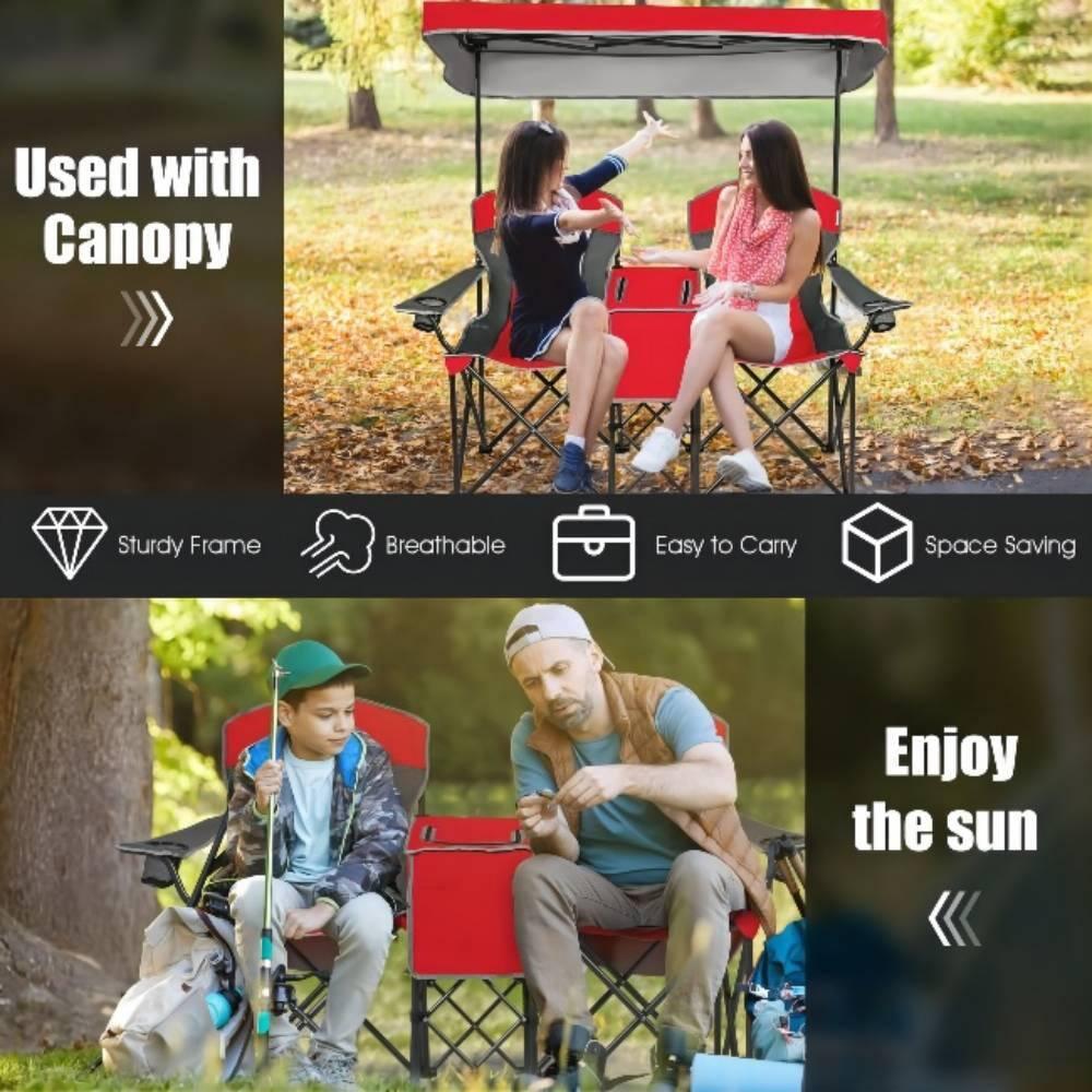 Costway Portable Folding Camping Canopy Chairs w/ Cup Holder Cooler Outdoor Red