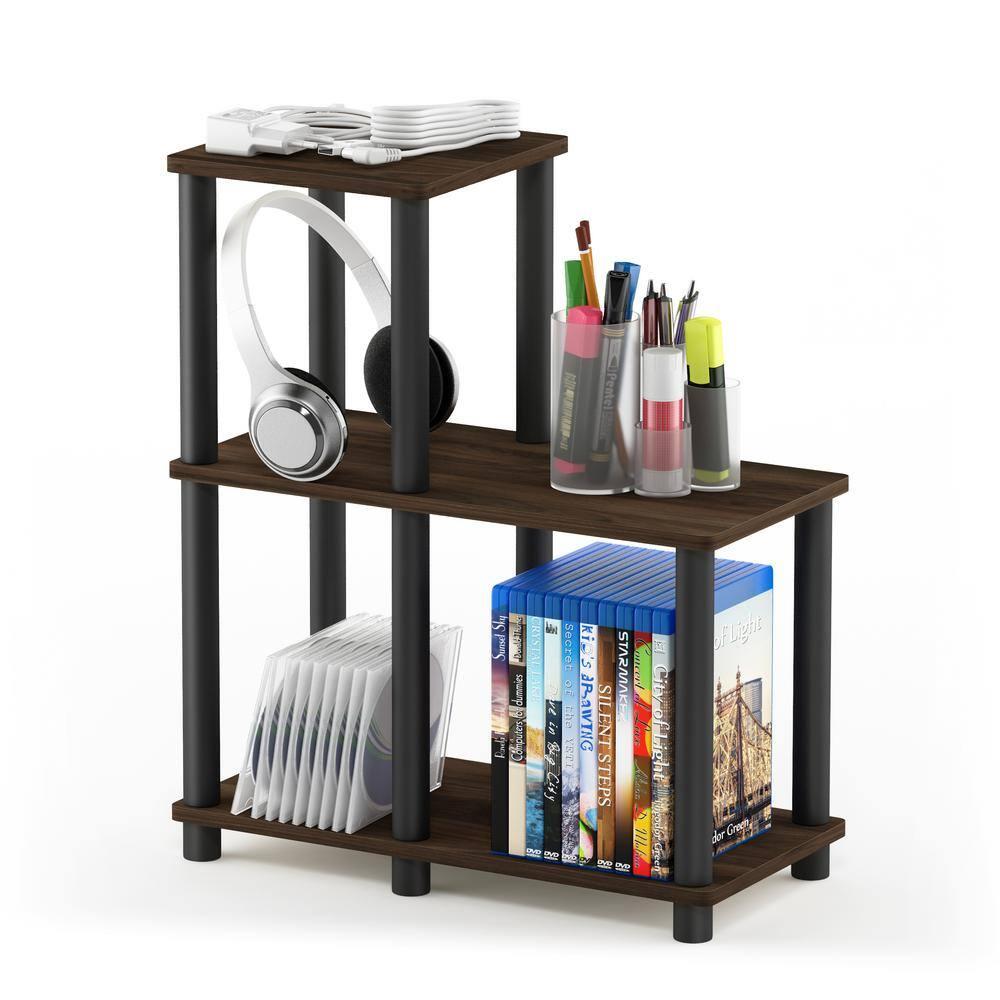 Furinno 18.9"W x 9.4"D x 19.5"H 3-Shelf Decorative Shelves, Columbia Walnut and Black