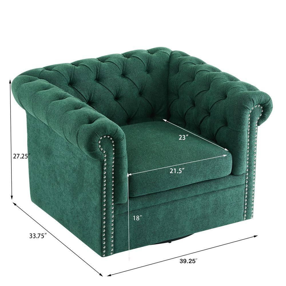Christopher Knight Home Andrew Upholstered Button Tufted Swivel Club Chair with Roll Arms, Dark Green