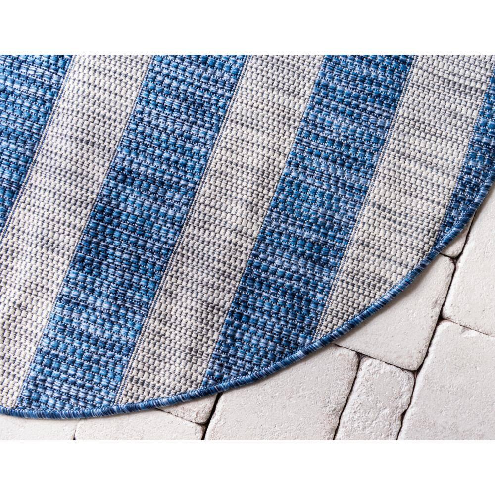 Unique Loom 4' 1 x 4' 1 Round Indoor/Outdoor Striped Blue Area Rug