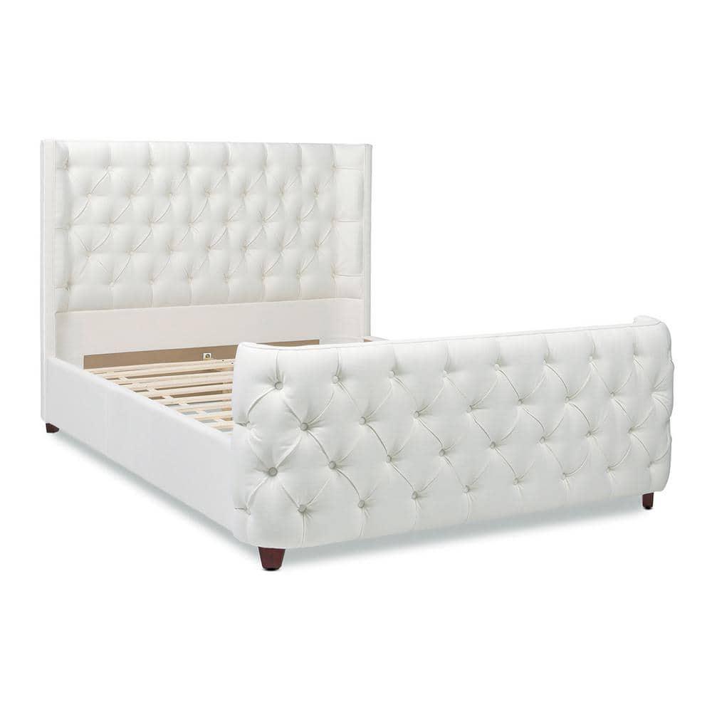 Jennifer Taylor Home Geneva Curved Wing Upholstered Platform Bed Frame, Queen, Antique White Polyester
