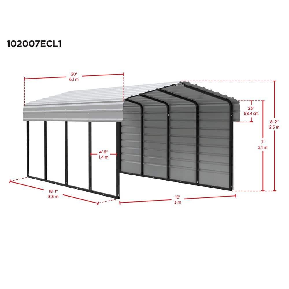 Arrow Arrow Steel Carport with 1 Side Wall Kit, 10X20X07