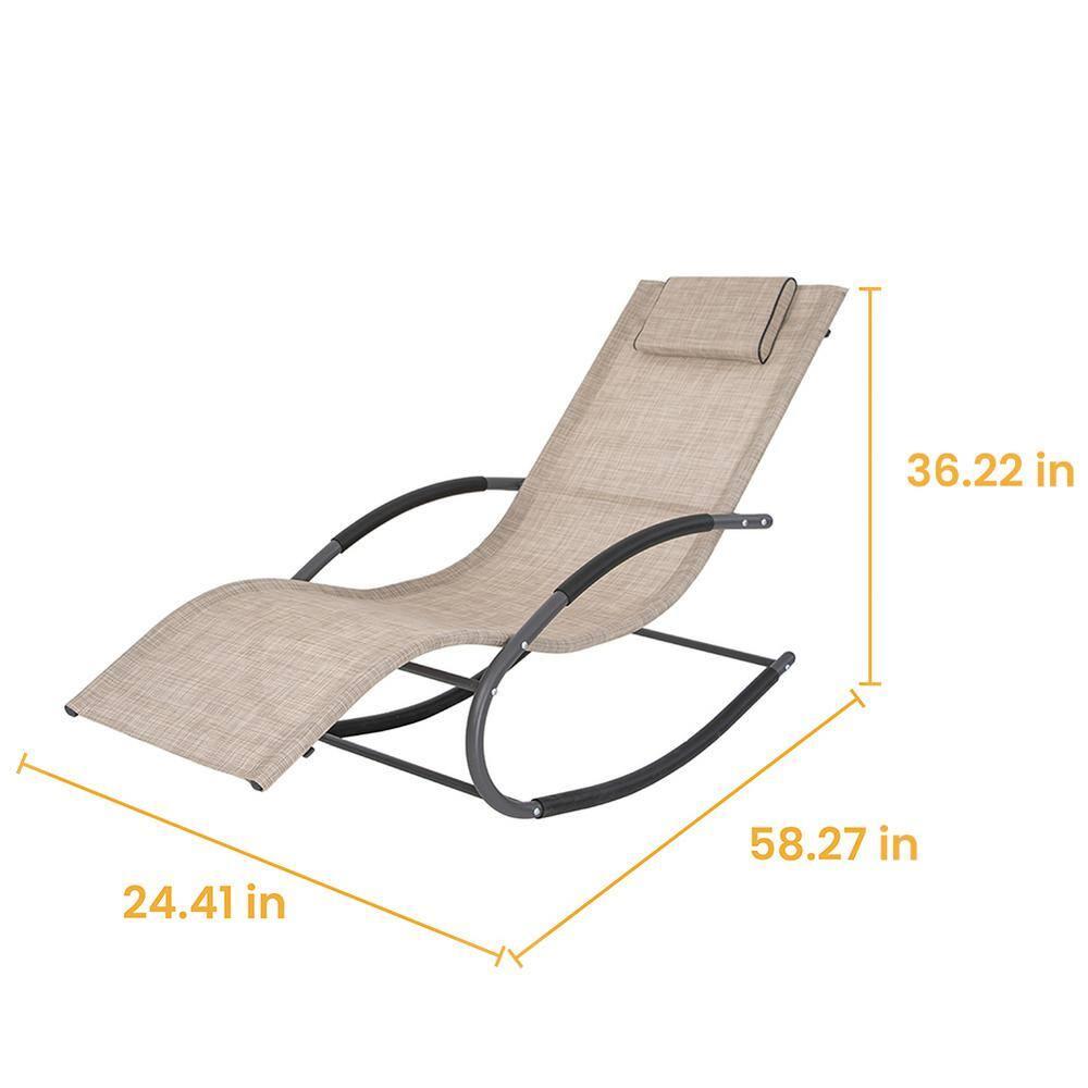 Crestlive Products Patio Outdoor Rocking Chair Curved Rocker Chaise Lounge Chair with Pillow Beige