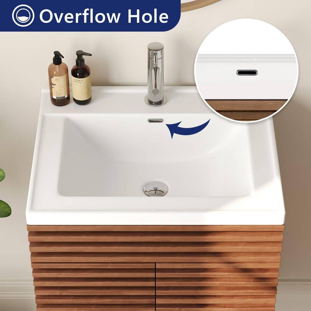 DeerValley  Cove 24" Bathroom Vanity with Ceramic Sink Top, Fully Assembled Mid-Century Wood Bathroom Cabinet Walnut & Reviews | Wayfair