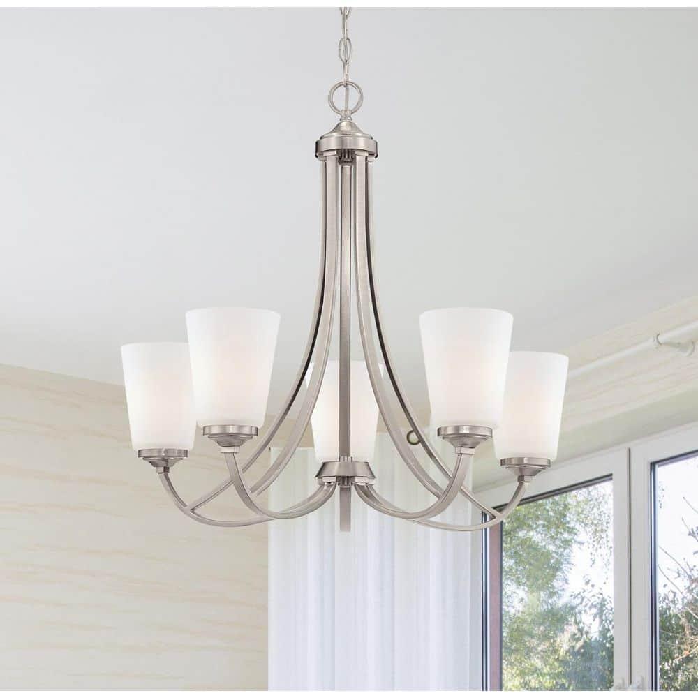 Minka Lavery Chandelier Lighting 4965-84, Overland Park Glass 1 Tier with Shades, 5 Light, Nickel