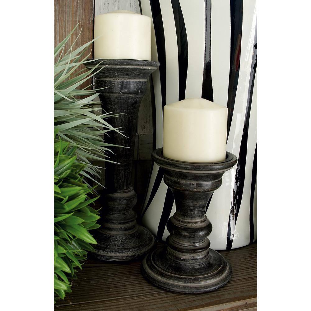 DecMode 3 Candle Black Mango Wood Candle Holder, Set of 3