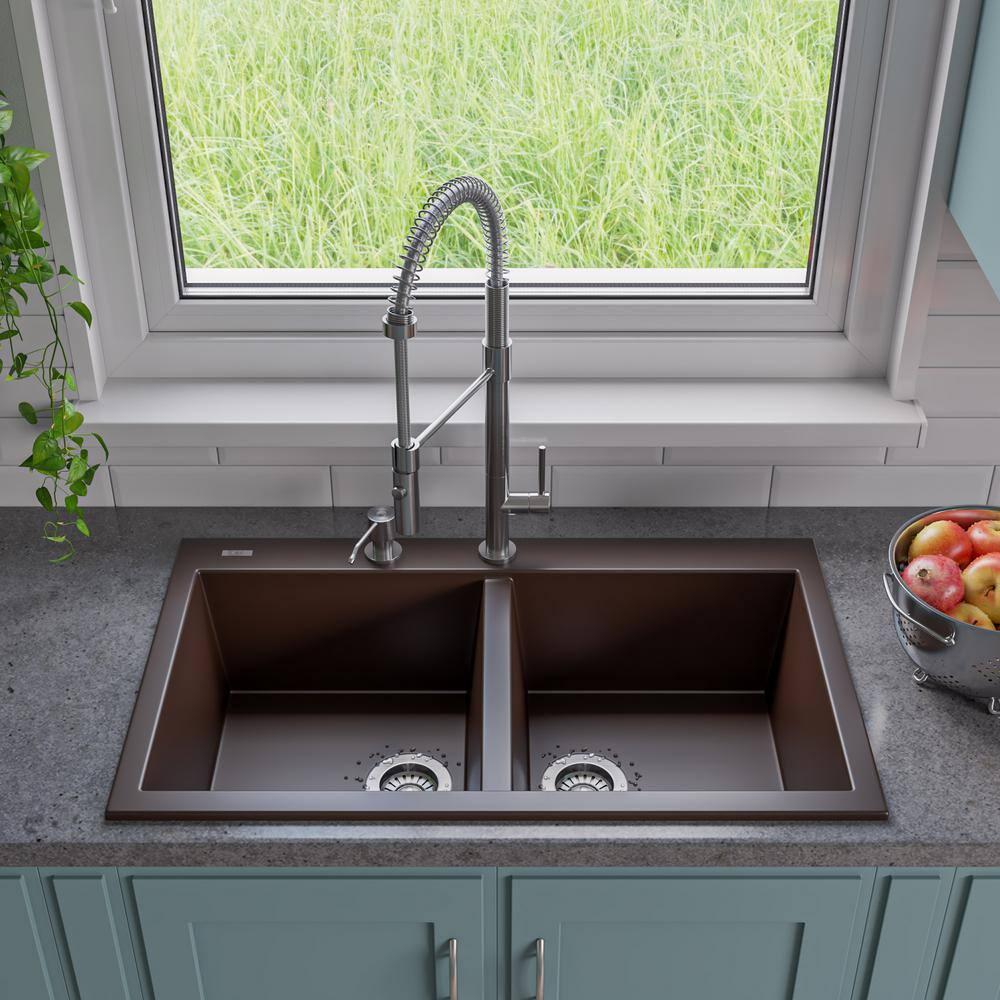 33.88'' L Drop-In Double Bowl Granite Kitchen Sink