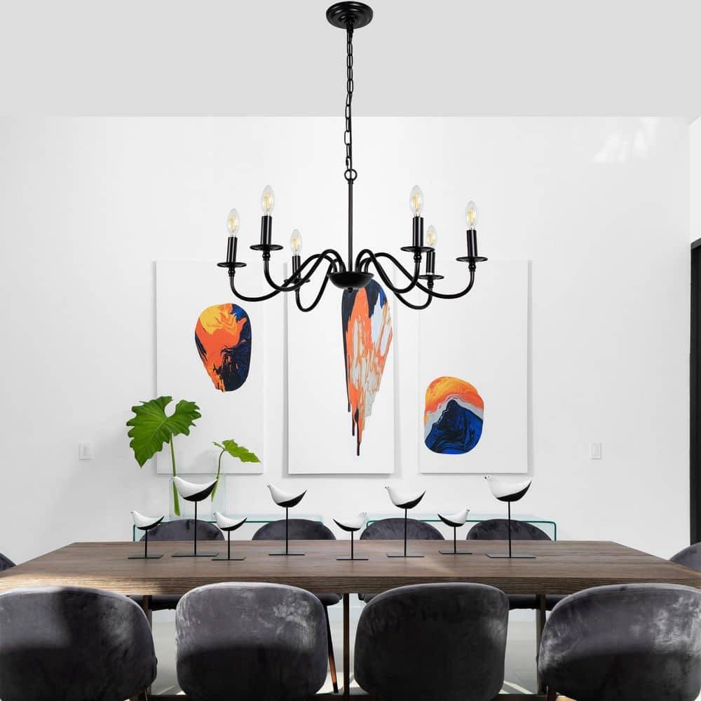 Black Chandelier 6-Light Chandeliers for Dining Room Rustic Farmhouse Chandelier Modern Kitchen Light Fixtures Ceiling Chandeliers Light Fixture for Living Room, Foyer, Bedroom, Hallway,