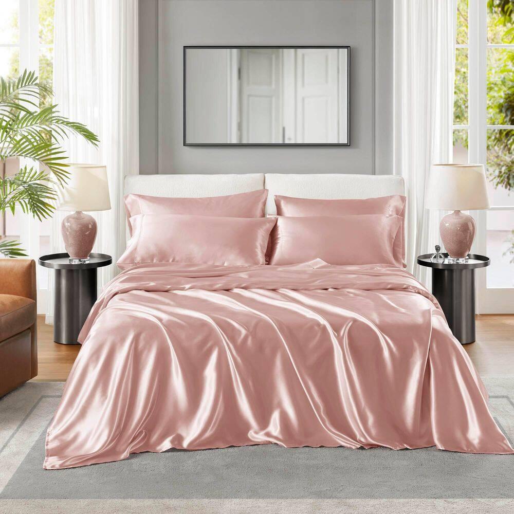 California King Satin Luxury 6pc Sheet Set Blush