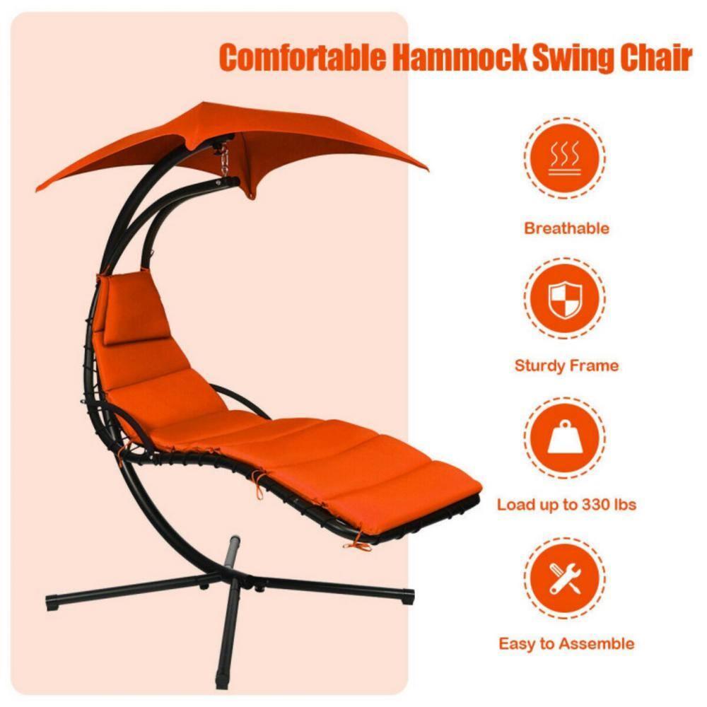 Resenkos Outdoor Chaise Lounge Chair, Hanging Stand Chaise Lounger Swing Chair with Pillow-Orange, Portable Recliner for Lawn Garden Beach Yard