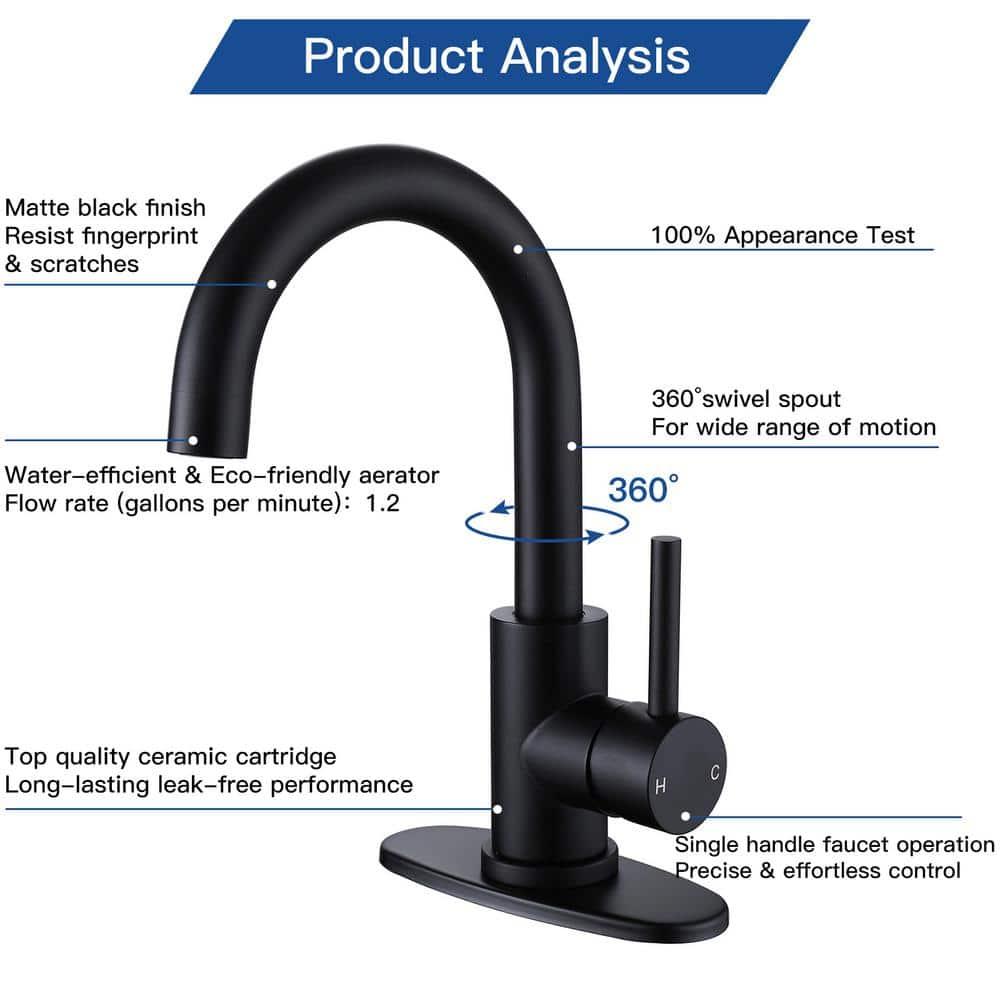 VIBRANTBATH Single-Hole Single-handle Bathroom Faucet 6025-Black