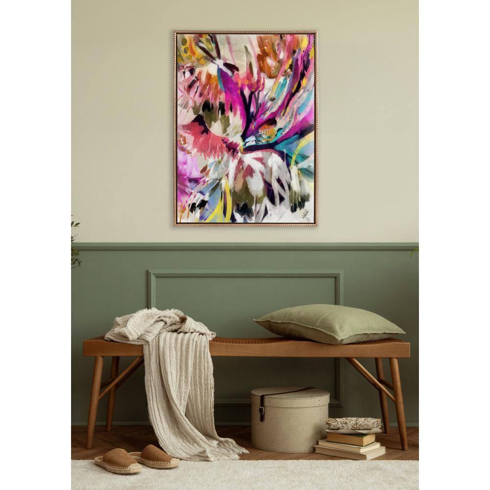 Kate and Laurel Sylvie Beaded Amaze Vintage Framed Canvas Wall Art by Inkheart Designs, 28x38 Gold, Abstract Colorful Wall Art Decor