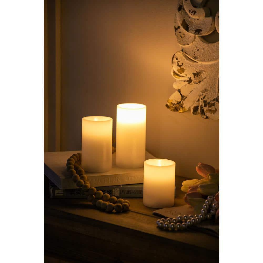 Gzxs Flameless LED Candles Set of 3, Realistic Pillar Candles with Remote and Timer, Battery Operated Candles for Room Fall Decor Wedding Christmas Decorations (White)