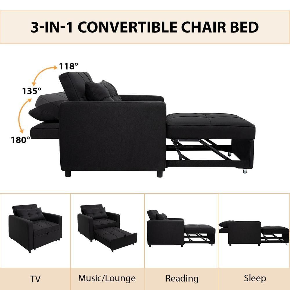 Anna 3 in 1 Convertible Chair Bed Sleeper, Pull Out Sofa Bed, Pull Out Couch, Sleeper Chair with with Pillow, Pull Out Bed with Adjustable Backrest Living Room - Black