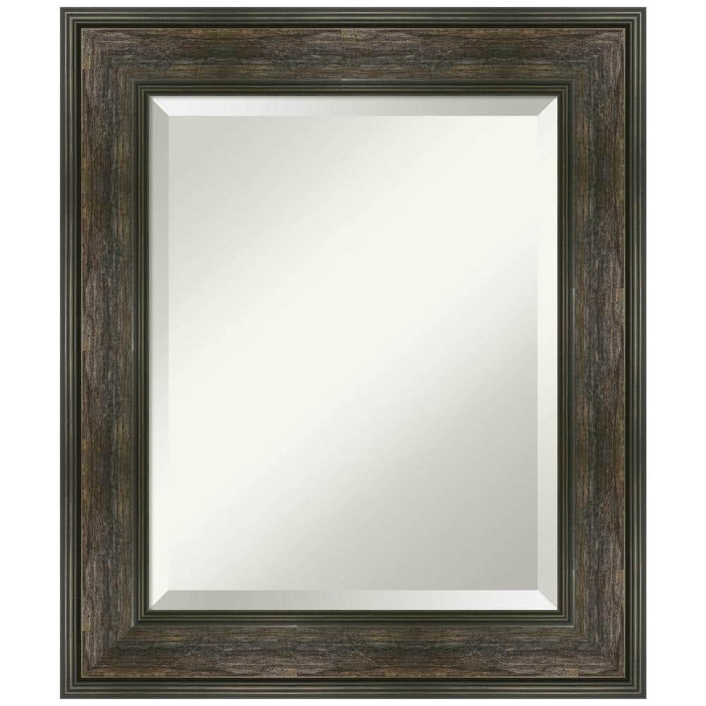 Amanti Art Beveled Bathroom Wall Mirror - Rail Rustic Char Frame - Rail Rustic Char Outer Size: 22 x 26 in