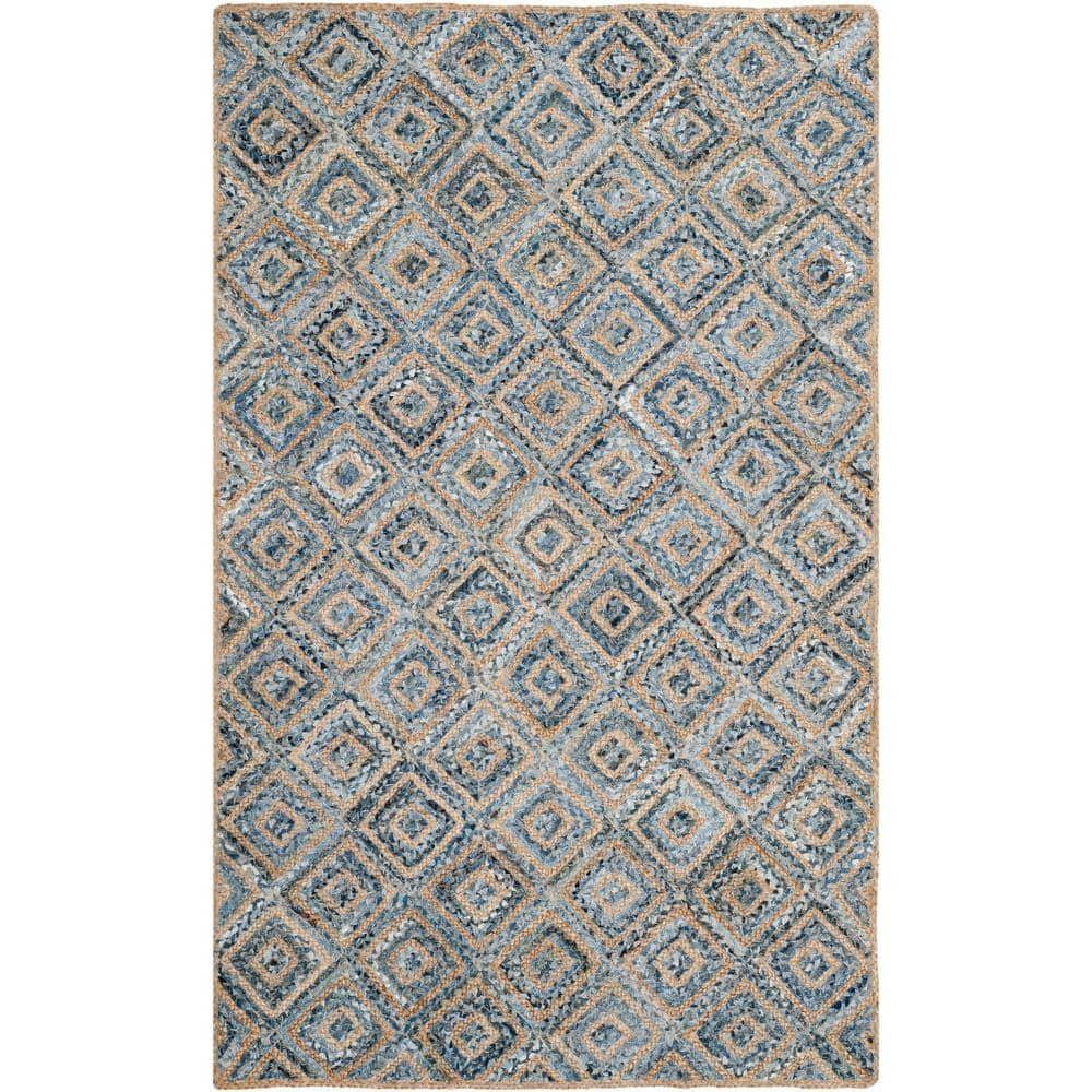 Cape Cod CAP354 Woven Indoor Area Rug - Natural/Blue - 4'x4' - Safavieh