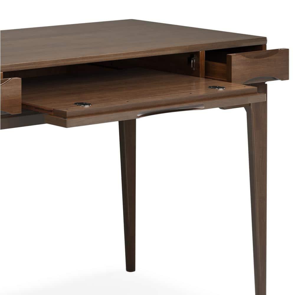 Simpli Home Harper Solid Wood Desk, Contemporary Style with Keyboard Tray and Storage