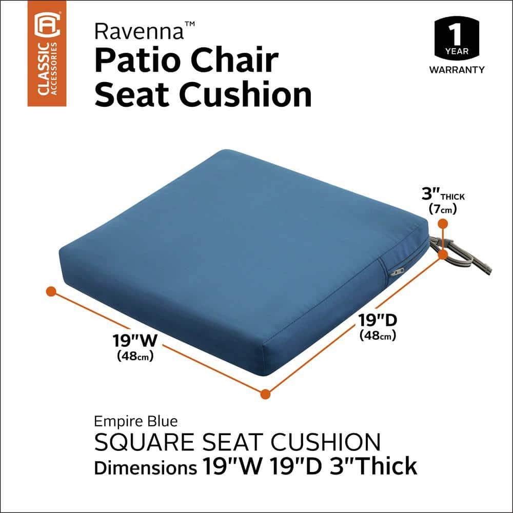 19" x 19" x 3" Ravenna Water-Resistant Patio Seat Cushion Empire Blue - Classic Accessories: Removable Polyester Cover, Zippered