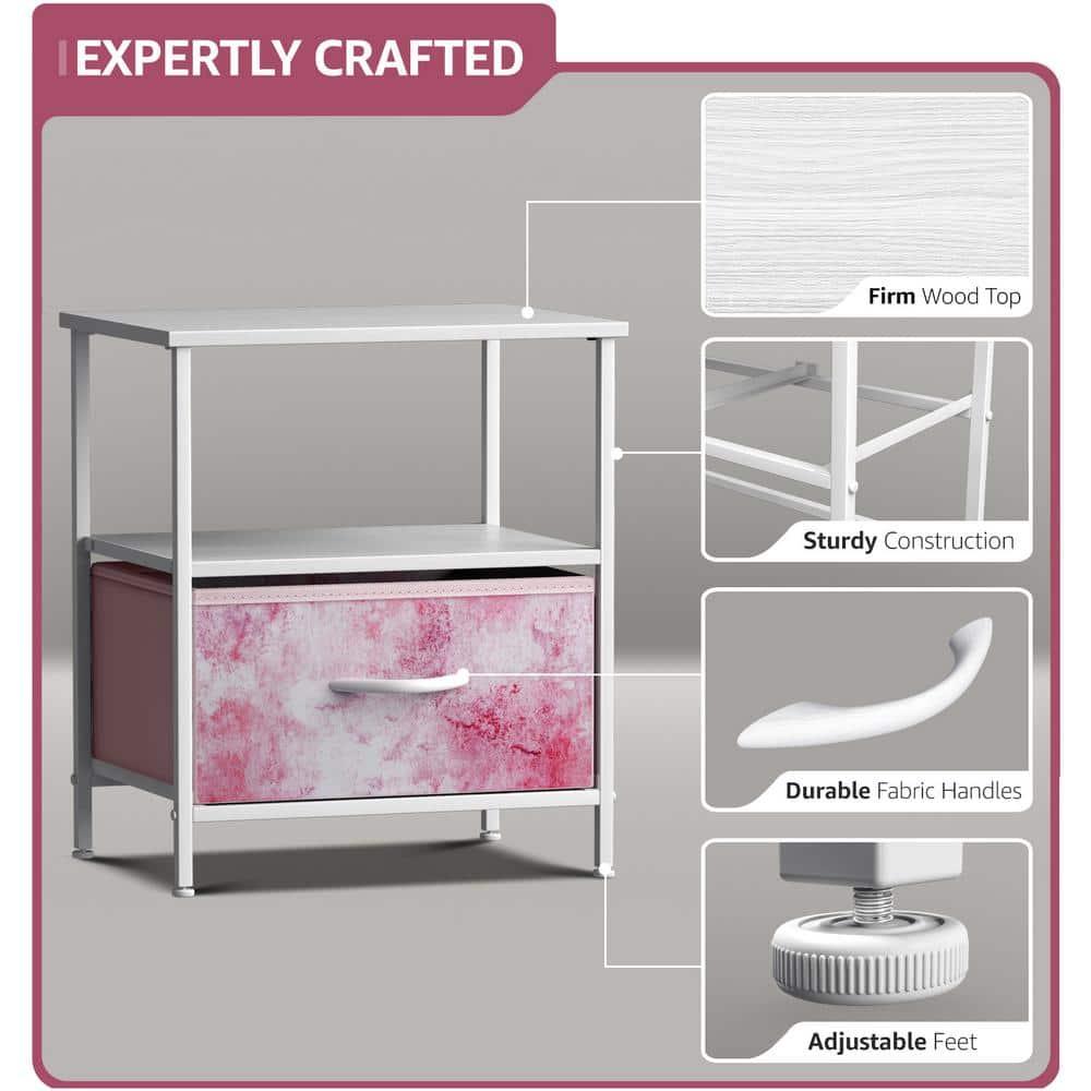 Sorbus Sorbus 1 Drawer and Shelves Nightstand with Steel Frame, Wood Top & Fabric Bins in Tie Dye