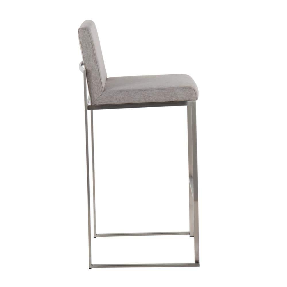LumiSource Stainless Steel, Grey Fabric Fuji High Back Barstool - Set of 2
