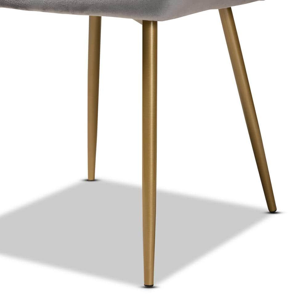 2pc Priscilla Velvet Fabric Upholstered Metal Dining Chair Set Gray/Gold - Baxton Studio