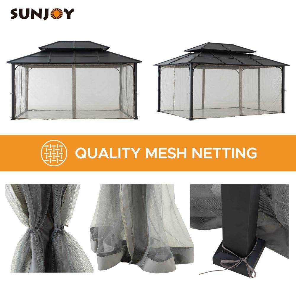 Sunjoy Sunjoy Hardtop Gazebo 12 x 16 ft. Outdoor Gazebo, Heavy Duty Steel Frame Gazebo, Double Tiered Metal Gazebo with Ceiling Hook and Removable Netting Sidewalls