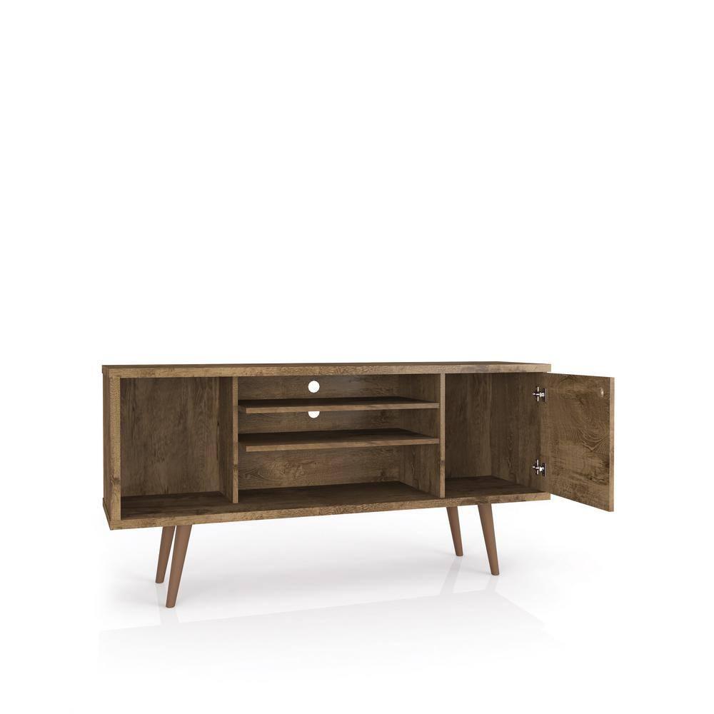 Liberty 53.14" Mid-Century Modern TV Stand with 5 Shelves and 1 Door  with Solid Wood Legs