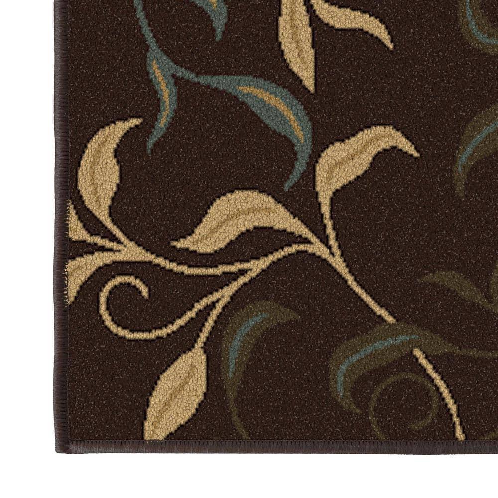 Ottohome Non-Slip Leaves Area Rug For Living Room, Hallway Runner, Entryway Rug, Brown