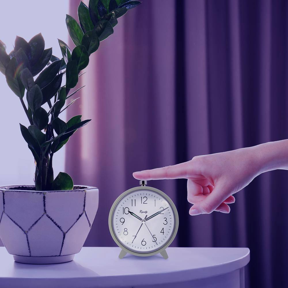 Equity 20090 5-Inch Silent Sweeping Quartz Metal Alarm Clock, Light Green