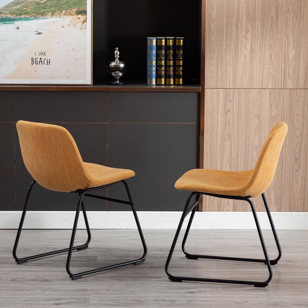 Vanity Art Set of 2 Pcs Synthetic Leather Upholstered Dining Chairs Armlesss with Metal Legs UC-13T